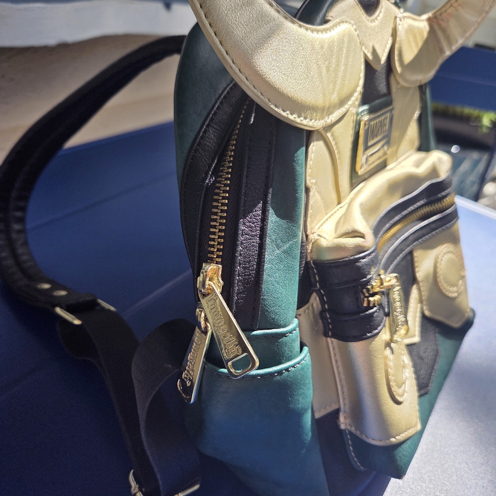 Disney Marvel x Loungefly Loki Helmet Mini Backpack - Teal & Cream - Picture 5 of 10
